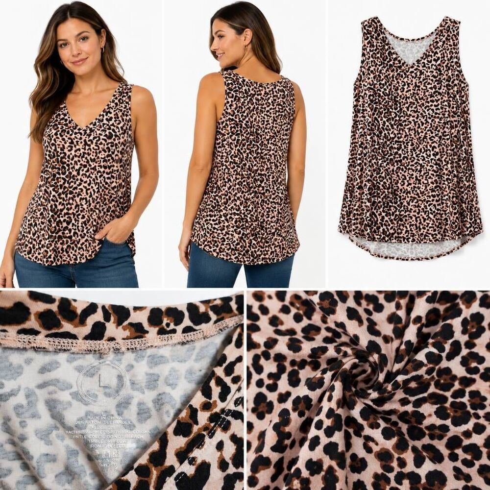 Maurices Leopard Print Sleeveless V-Neck Tank Top Size S Rayon Blend